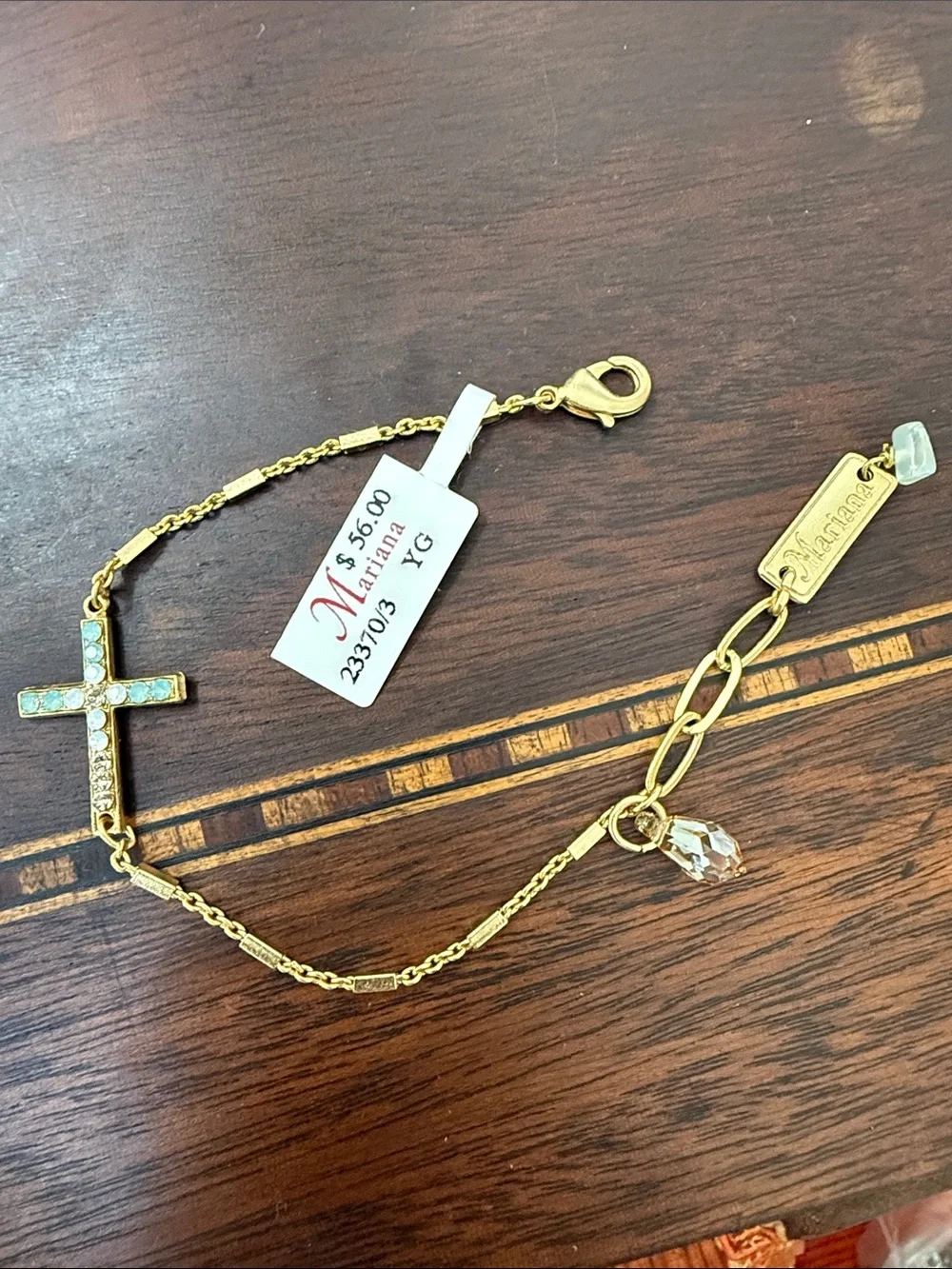 Mariana Gold Cross Chain Bracelet with Light Blue and Clear Stones - Picture 2 of 4